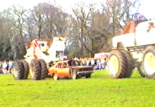 Movie (AVI file) of two monster trucks ripping an Avenger apart.