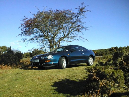 Toyota Celica parked in Dartmoor.